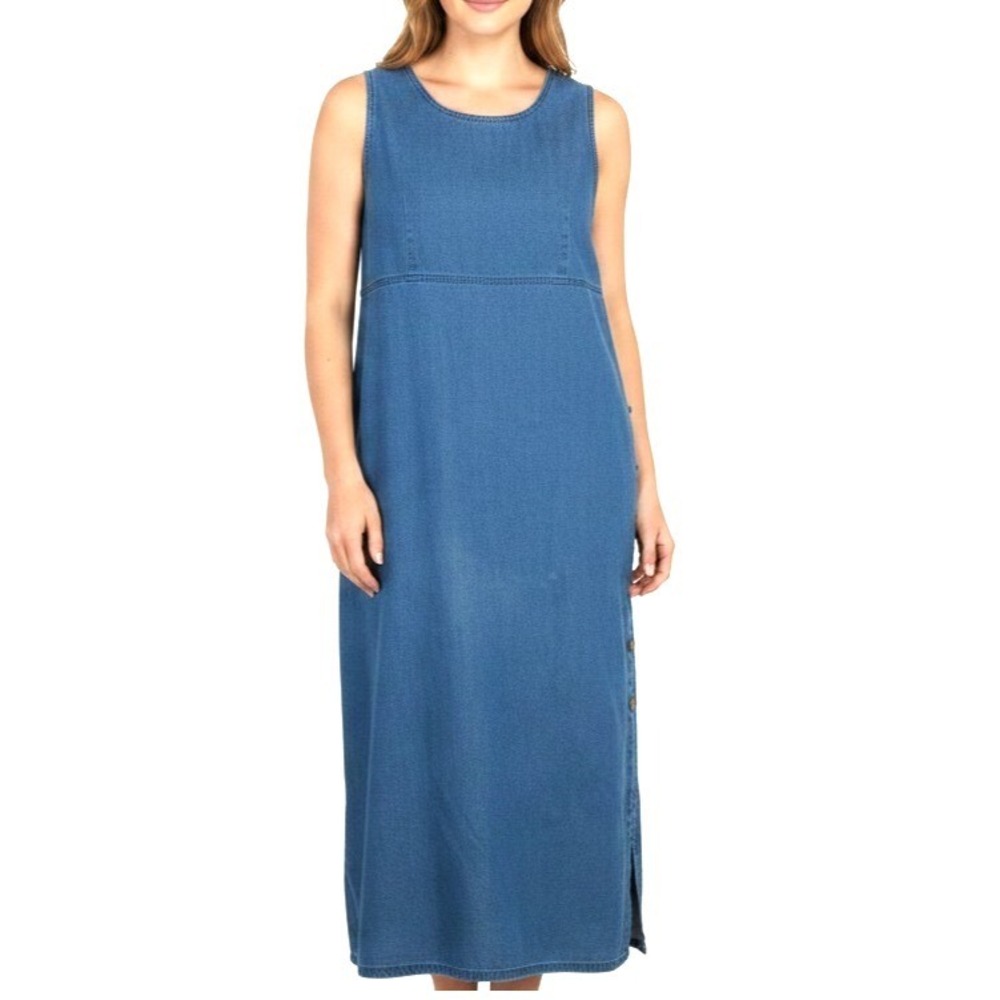 Vtg ORIGINAL TY WEAR Denim Jean Cottagecore Button-Side Jumper Maxi Dress Sz 16W